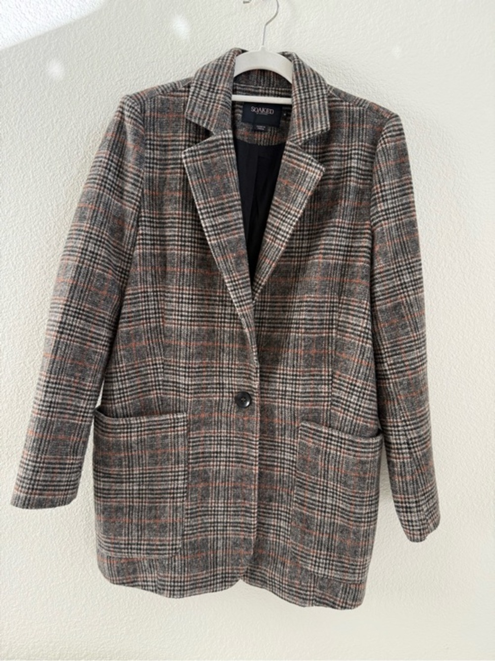 Soaked In Luxury Brown Plaid Blazer Women M Oversized Jacket
